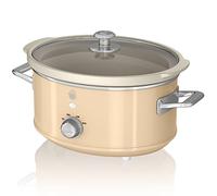 Swan Retro SF17021CNEU Mijoteuse 3,5L Récipient Amovible, Antiadhésif en Céramique Libre PFOA et PTFE, 3 Niveaux de température, Couvercle Verre, Slow Cooker, Design Vintage, Crème, 200 W