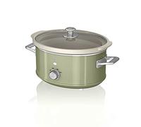 Swan Retro SF17021GN Mijoteuse 3,5L Récipient Amovible, Antiadhésif en Céramique Libre PFOA et PTFE, 3 Niveaux de température, Couvercle Verre, Slow Cooker, Design Vintage, Vert, 200 W