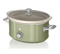 Swan Retro SF17021GNEU Mijoteuse 3,5L Récipient Amovible, Antiadhésif en Céramique Libre PFOA et PTFE, 3 Niveaux de température, Couvercle Verre, Slow Cooker, Design Vintage, Vert, 200 W