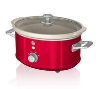 Swan Retro SF17021RNEU Mijoteuse 3,5L Récipient Amovible, Antiadhésif en Céramique Libre PFOA et PTFE, 3 Niveaux de température, Couvercle Verre, Slow Cooker, Design Vintage, Rouge, 200 W