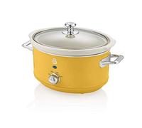 Swan Retro SF17021YELN Mijoteuse, Récipient de Cuisson Amovible de 3,5 Litres, Slow Cooker, Céramique Antiadhésive sans PFOA ni PTFE, 3 Niveaux de Température, Design Vintage, Jaune, 200W
