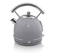 Swan Retro SK14630GRN Bouilloire Électrique 1,8 Litre, Design Vintage, Arrêt Automatique, sans Fil, Acier Inoxydable, sans BPA, 3000W, Gris, 1.8 liters