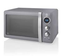 Swan Retro SM22030GRNEU Micro-ondes Numérique 20L, 5 Niveaux de Puissance, Fonction Décongélation, Minuterie 60 Minutes, Porte à Effet Miroir, Plateau Tournant 27cm, Design Vintage, Gris, 800W