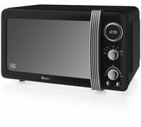 Swan Retro SM22030LBNEU Micro-ondes Numérique 20L, 5 Niveaux de Puissance, Fonction Décongélation, Minuterie 60 Minutes, Porte à Effet Miroir, Plateau Tournant 27cm, Design Vintage, Noir, 800W