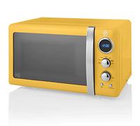 Swan Retro SM22030YELNEU Micro-ondes Numérique 20L, 5 Niveaux de Puissance, Fonction Décongélation, Minuterie 60 Minutes, Porte à Effet Miroir, Plateau Tournant 27cm, Design Vintage, Jaune, 800W