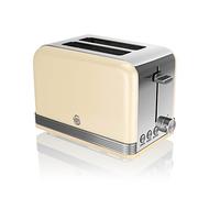 Swan Retro ST19010CN Grille-pain à Fente Large 2 Tranches, Vintage Design, 3 Functions : Décongélation, Réchauffage, Annulation, 6 Régulateur de Niveau de Grillage, Acier Inoxydable, Crème, 815W