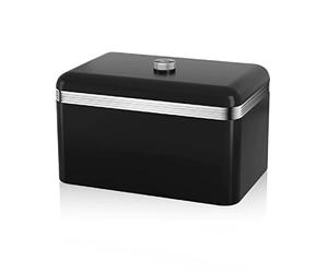 Swan Retro SWKA1010BN Boîte à Pain, Capacité 18 Litres, Récipient en Métal pour le Pain et les Petits Pains Frais Plus Longtemps, Design Vintage, Bread Bin, Noir