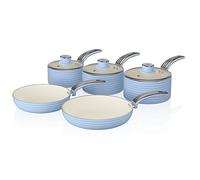 Swan Série de 5 casseroles rétro, Aluminium, Bleu, 29.5x47x18 cm