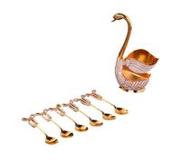 Swan Shaped Dessert Forks Set,6 Stainless Steel Forks with Holder for Ice Cream,Fruit,Snacks,Elegant Dinnerware Organizer,Cute Tableware Gift (Golden spoon)