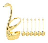 Swan Storage Rack Kuuleyn Zinc Alloy Swan-Shaped Bracket Fruit Dessert Spoons Set Kitchen Tableware Wedding Supplies (Pattern gold with 6 spoons)
