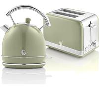 SWAN STP7050GNEU Set Rétro Petit Déjeuner, Bouilloire 1,8L Sans Fil, 2 Grille-Pain à Fente Large, Vert Vintage