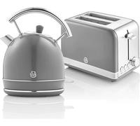 SWAN STP7050GRNEU Set Retro Petit déjeuner, Bouilloire 1,8L sans fil, 2 Grille-pain à large fente, Gris Vintage