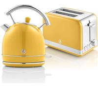 SWAN STP7050YELNEU Set Retro Petit déjeuner, Bouilloire 1,8L sans fil, 2 Grille-pain à fentes larges, Jaune Vintage