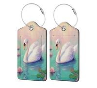 Swan Swimming in The Lake Lot de 2 étiquettes de bagage en cuir avec rabat d'intimité et boucle en métal pour homme et femme