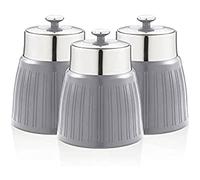 SWAN SWKA1024CN Lot de 3 boîtes rétro avec couvercle hermétique et couvercle chromé Gris