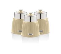 SWAN SWKA1024CN Retro Lot de 3 boîtes hermétiques avec couvercle hermétique, grande capacité, couvercle chromé, crème