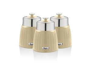 SWAN SWKA1024CN Retro Lot de 3 boîtes hermétiques avec couvercle hermétique, grande capacité, couvercle chromé, crème