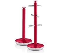 SWAN SWKA1054RN Porte-rouleau de cuisine rétro + Porte-tasse pour 6 tasses à café, Acier de haute qualité Rouge