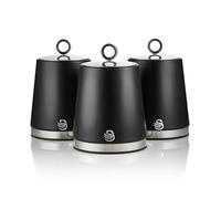 SWAN SWKA18536BLK Serenity Lot de 3 boîtes de rangement de cuisine pour thé, café et sucre avec finition mate lisse et accents en acier inoxydable, 1,3 l, noir