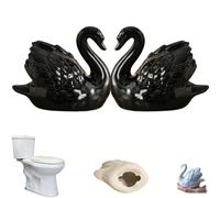 Swan Toilet Bolt Covers Decorative,Bathroom Ceramic Swan Decor Accessories,Handcrafted Ceramic Lovely Swans Toilet Decoration,Universal Fit for Most Standard Toilets (2Black)