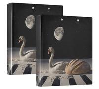Swan Under The Starry Sky Lot de 2 classeurs à 3 anneaux de 3,8 cm, en PVC avec anneau en D et poche transparente pour fournitures de bureau
