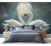 Swan Wallpapers Lake Couple Valentine's Day White Swan Boys Wallpaper Night Scene Moon Starry Sky Mural Wallpaper Lotus Flower Wall Paper for Kids Bedroom Living Room 500X350cm