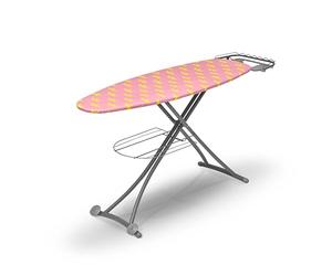 Swan X Lynsey Grande Table à Repasser avec Hauteur réglable, Housse Lisse avec Technologie réfléchissante, Pieds antidérapants, Housse Rose et Corps Gris