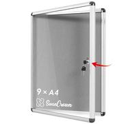 SWANCROWN Tableau d'affichage, 9 x A4, Mural, Vitrine affichage à 3 clef | en tissu, Verrouillable, Interieur, à 36 punaises, en Aluminium, Grand panneau d'affichage pour bureaux, immeuble, magasin