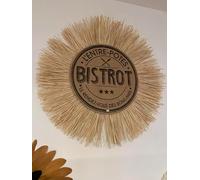 SWANELL Décoration Murale Bohème en Toile de Jute et Raphia, Inscription Bistrot, Style Vintage