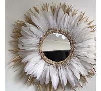 SWANELL Miroir décoratif Mural en Raphia et Plumes Blanc