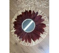 SWANELL Miroir décoratif Mural en Raphia et Plumes Terracotta