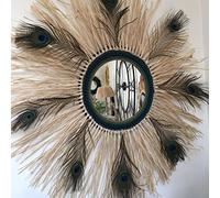 SWANELL Miroir décoratif Raphia et Plumes de Paon