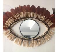 SWANELL Miroir Oeil Raphia et Plumes Terracota
