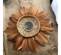 SWANELL Miroir Rond en Osier avec Plumes, Style Terracotta, 50 cm