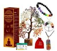 Swanery Cristaux et pierres précieuses sept chakras - Pièce d'exposition d'arbre en cristal pour la chance - Décoration d'intérieur - Bonsaï - Cadeau - Ensemble cadeau de 7 pierres précieuses