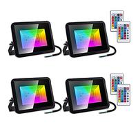 SWANEW 4 Pack 30W LED RGB Projecteur, Projecteur Couleur Exterieur avec Télécommande, IP66 Etanche 16 couleurs 4 modes, Fonction Mémoire Éxtérieur Spot Multicolore pour Soirée Paysage Cour