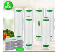 SWANEW 6x rouleaux de sacs sous vide 20 x 600 cm +15x sacs de mise sous vide