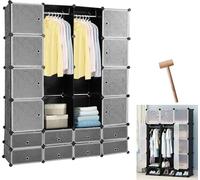 SWANEW Armoire Penderie Étagère en plastique DIY Étagère à dossiers Étagère pour enfants Étagère de salle de bain Étagère à livres 16 cubes Noir