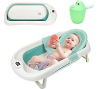 SWANEW Baignoire pour bébé Baignoire pour bébé Enfants Pliable Baignoire sûre 3 en 1 0-6 ans avec pieds Portable avec filet de sécurité Thermomètre Gobelet à shampooing Vert
