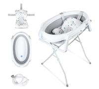 SWANEW Baignoire pour bébé, pliable, avec armature, 80 cm, avec capteur de température et tapis de bain, pour nouveau-né, grise