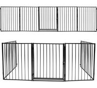 SWANEW Barrière de cheminée métal 300 x 76 cm rabattable Barrière de sécurité pour animaux 5 éléments avec portillon Barrière de passage Barrière pour animaux Barrière de porte