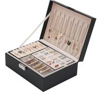 SWANEW Boîte à bijoux, coffret à bijoux, verrouillable, 2 niveaux, avec miroir, pour bagues, boucles d'oreilles, colliers et bracelets，Noir