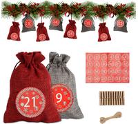 SWANEW Calendrier de l'Avent à remplir Sacs de Noël Décor 24 sacs en tissu rouge/gris