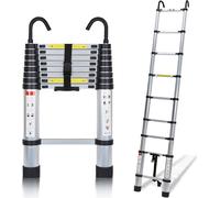 SWANEW Echelle télescopique Echelle pliante Stabil Aluminium Escabeau jusqu'à 150kg 2,6m Argent avec crochet