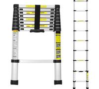 SWANEW Echelle télescopique Echelle pliante Stabil Aluminium Escabeau jusqu'à 150kg 2,6m Argent sans crochet