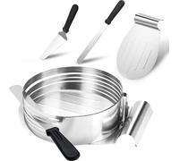 SWANEW Kit pour fond de tarte 4 pièces en acier inoxydable - Pelle à tarte Aide à la découpe - Pelle à tarte Couteau pour fond de tarte Anneau à tarte 23-30cm