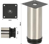 SWANEW Lot de 4 pieds de meuble Pied de table de meuble Acier inoxydable，Hauteur : 100 mm ; Diamètre : 40 mm ; Réglage en hauteur : + 15 mm