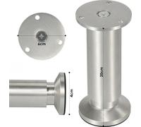 SWANEW Lot de 4 pieds de meuble Pied de table de meuble Aluminium，Hauteur:80 mm ; Diamètre : 40 mm ; Réglage en hauteur : + 15 mm