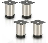SWANEW Lot de 4 pieds de meuble Pieds de table Pied de socle Meubles Acier inoxydable，Hauteur : 100 mm ; Diamètre : 40 mm ; Réglage en hauteur : + 15 mm