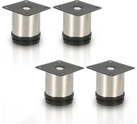 SWANEW Lot de 4 pieds de meuble Pieds de table Pied de socle Meubles Acier inoxydable，Hauteur : 60 mm ; Diamètre : 40 mm ; Réglage en hauteur : + 15 mm